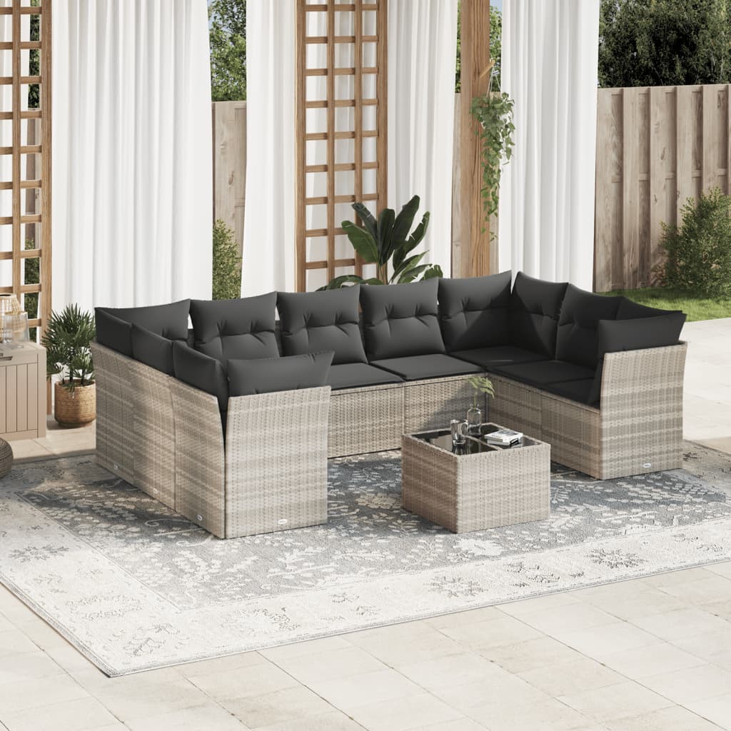 Set Mobilier De Grădină Cu Perne, 9 Piese, , Poliratan