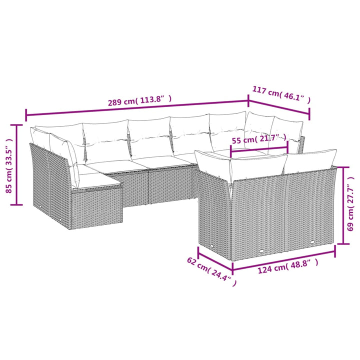 Set Mobilier De Grădină Cu Perne, 9 Piese, , Poliratan