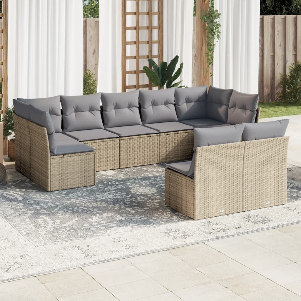 Set Mobilier De Grădină Cu Perne, 9 Piese, , Poliratan