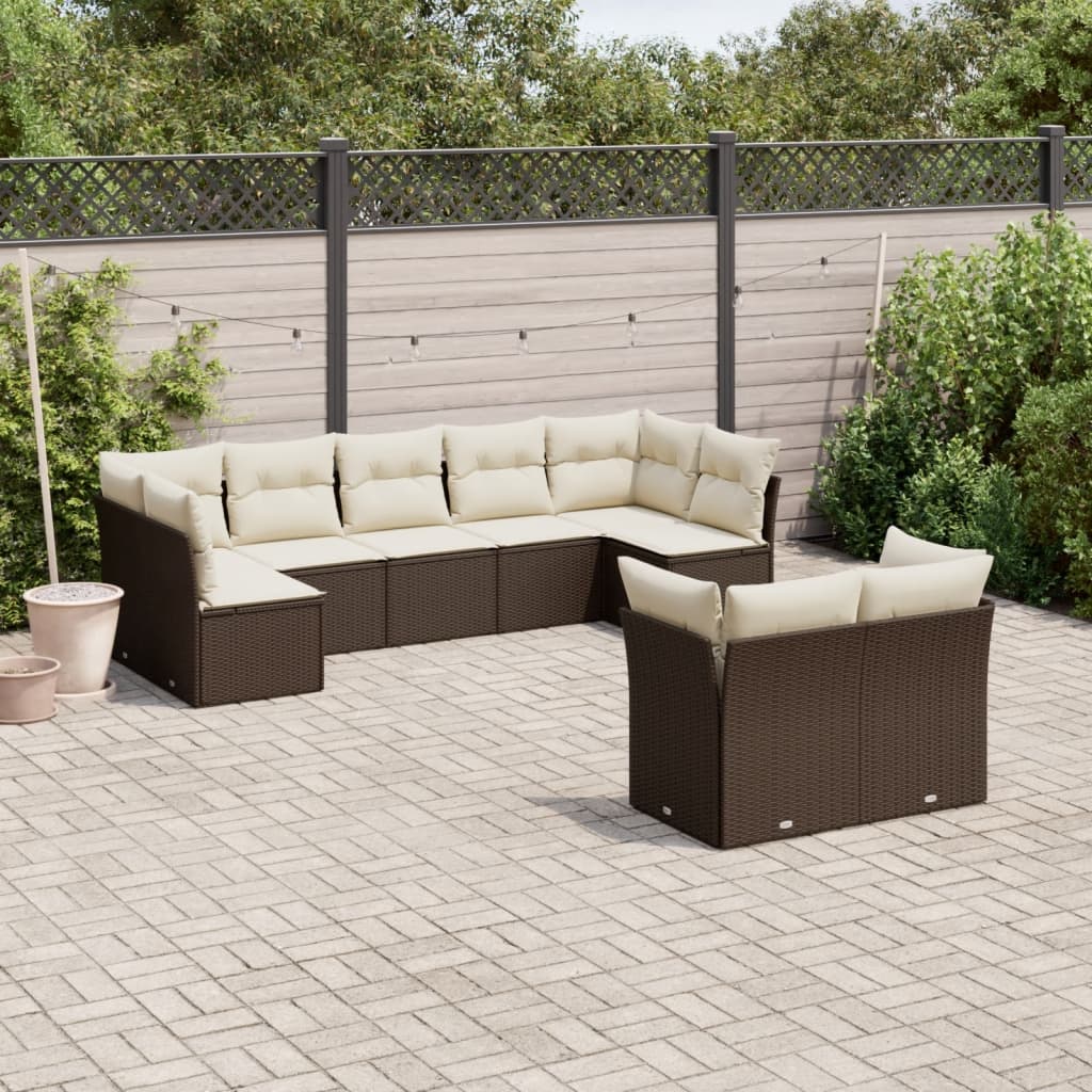 Set Mobilier De Grădină Cu Perne, 9 Piese, , Poliratan