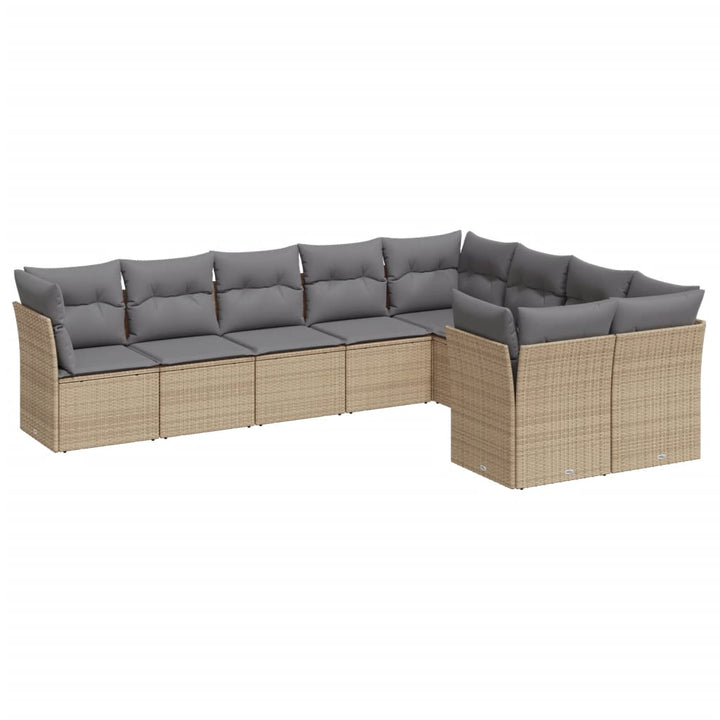 Set Canapele De Grădină, 9 Piese, Cu Perne, Bej, Poliratan