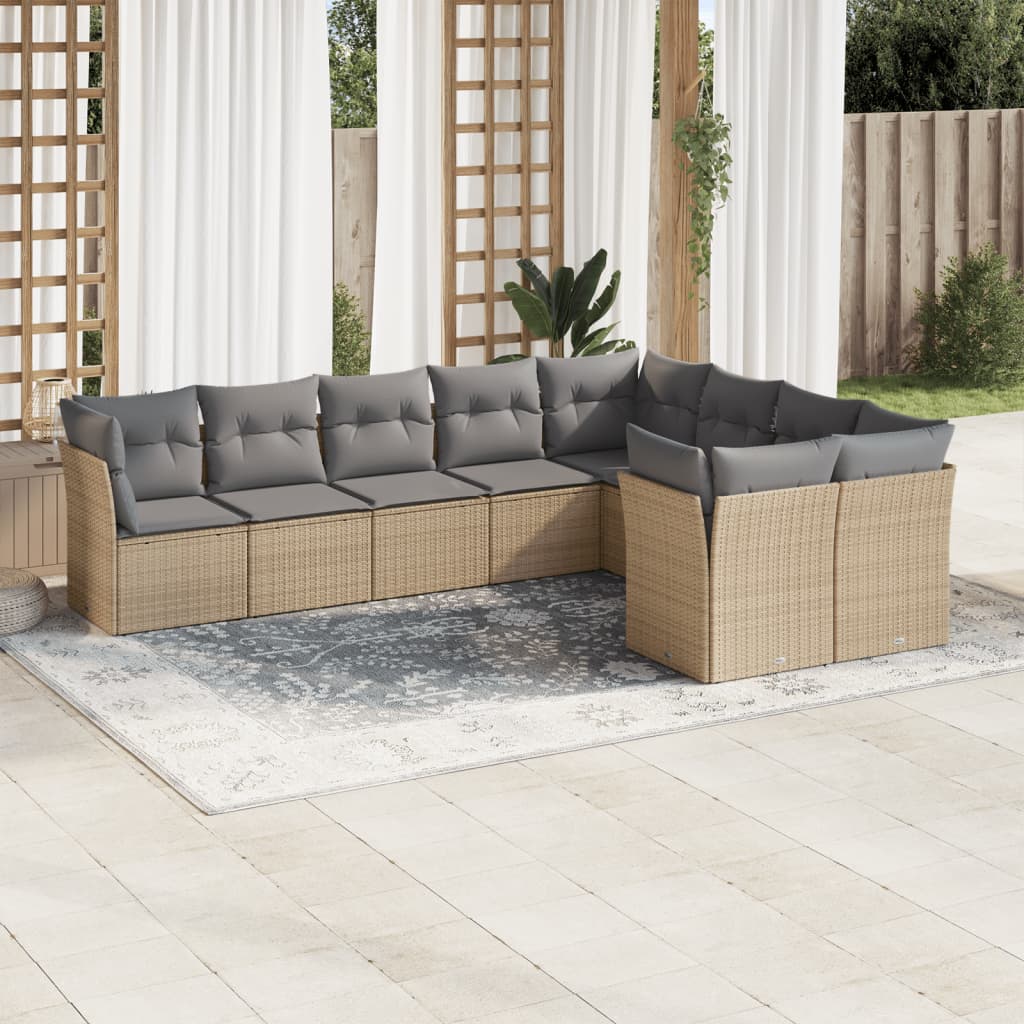 Set Canapele De Grădină, 9 Piese, Cu Perne, Bej, Poliratan