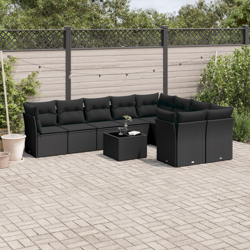 Set Canapele De Grădină, 9 Piese, Cu Perne, Bej, Poliratan