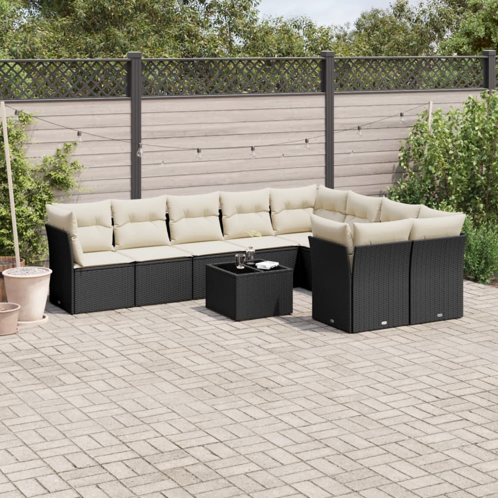 Set Canapele De Grădină, 9 Piese, Cu Perne, Bej, Poliratan