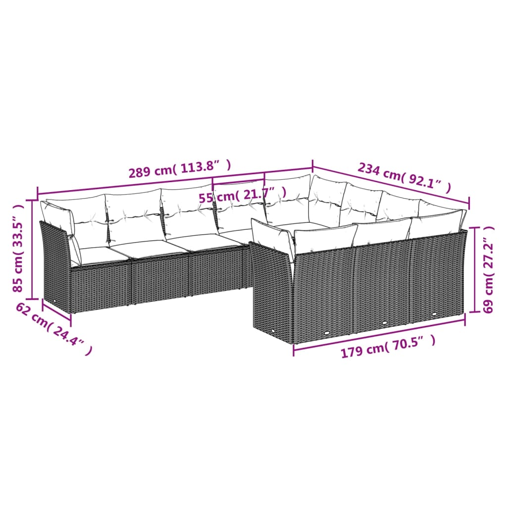 Set Canapele De Grădină Cu Perne, 10 Piese, , Poliratan