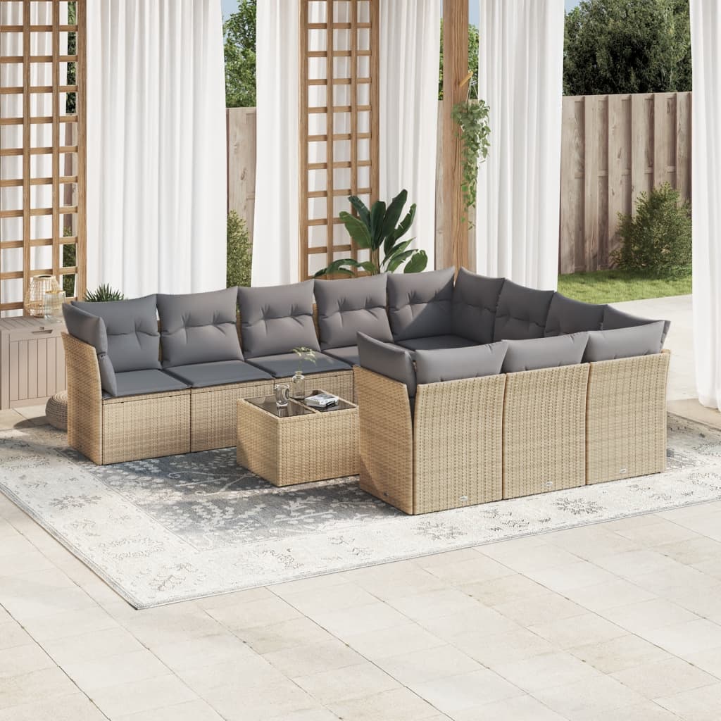 Set Canapele De Grădină Cu Perne, 10 Piese, , Poliratan