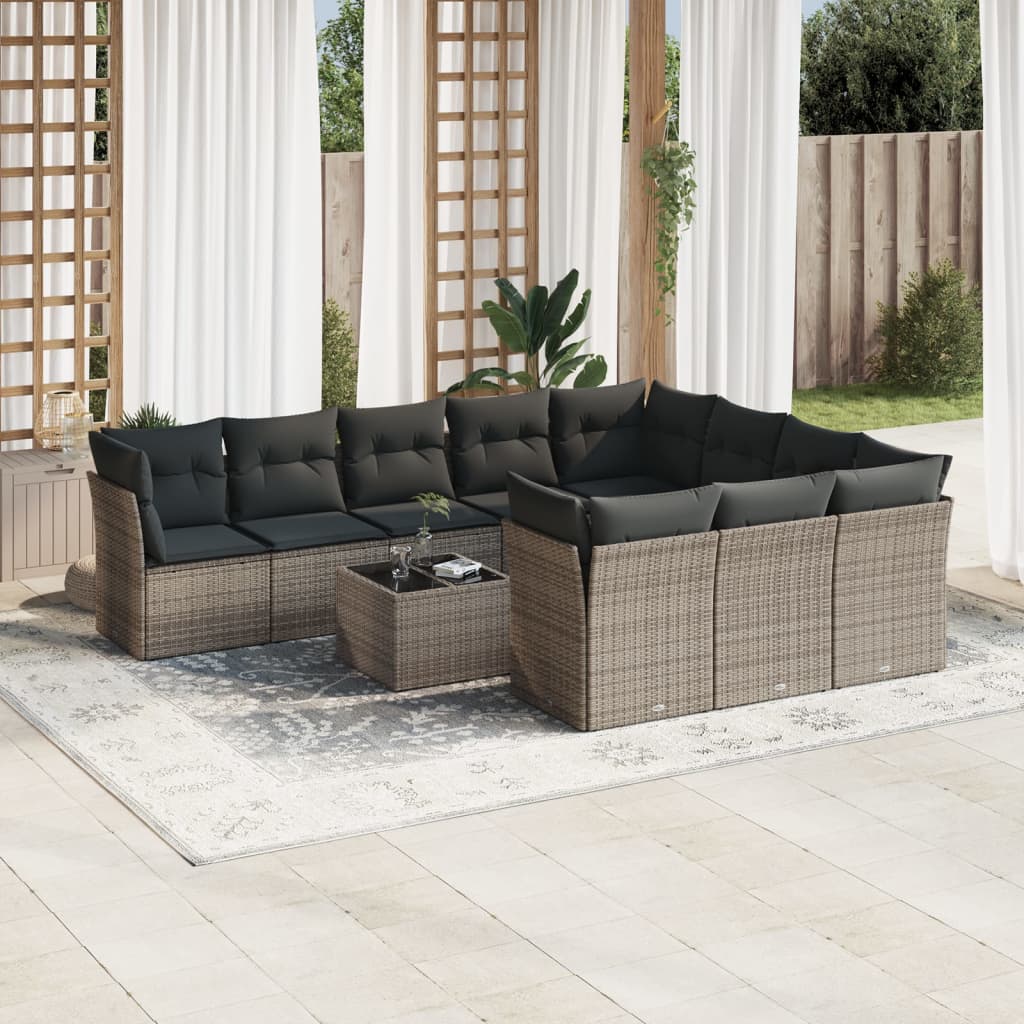 Set Canapele De Grădină Cu Perne, 10 Piese, , Poliratan