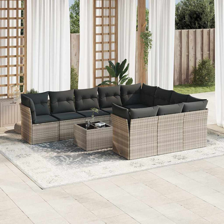 Set Canapele De Grădină Cu Perne, 10 Piese, , Poliratan