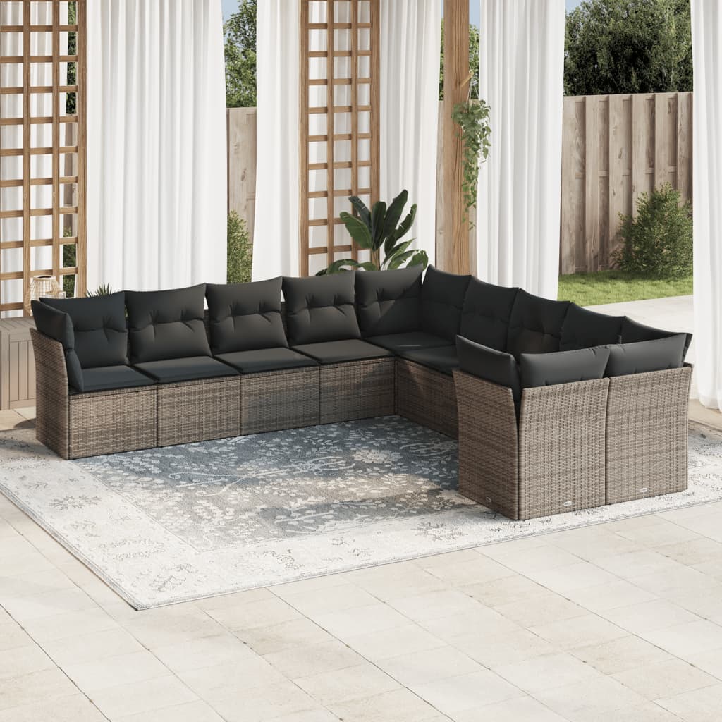 Set Canapele De Grădină Cu Perne, 10 Piese, , Poliratan