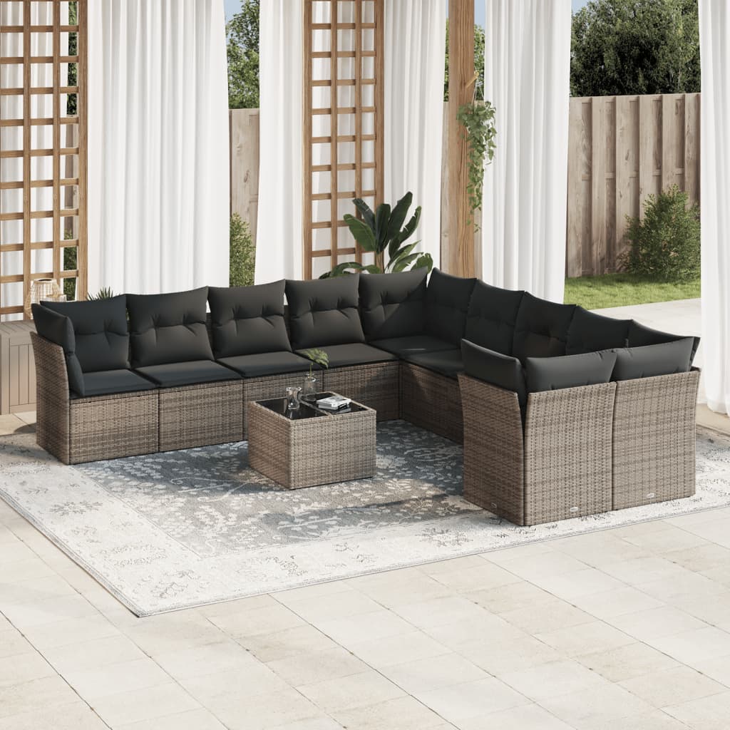Set Canapele De Grădină Cu Perne, 10 Piese, , Poliratan
