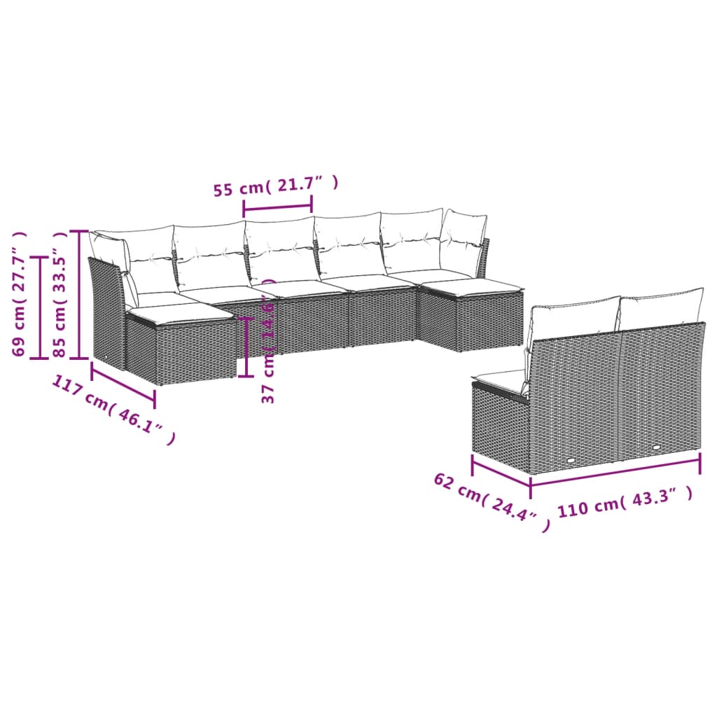 Set Mobilier De Grădină Cu Perne, 9 Piese, , Poliratan