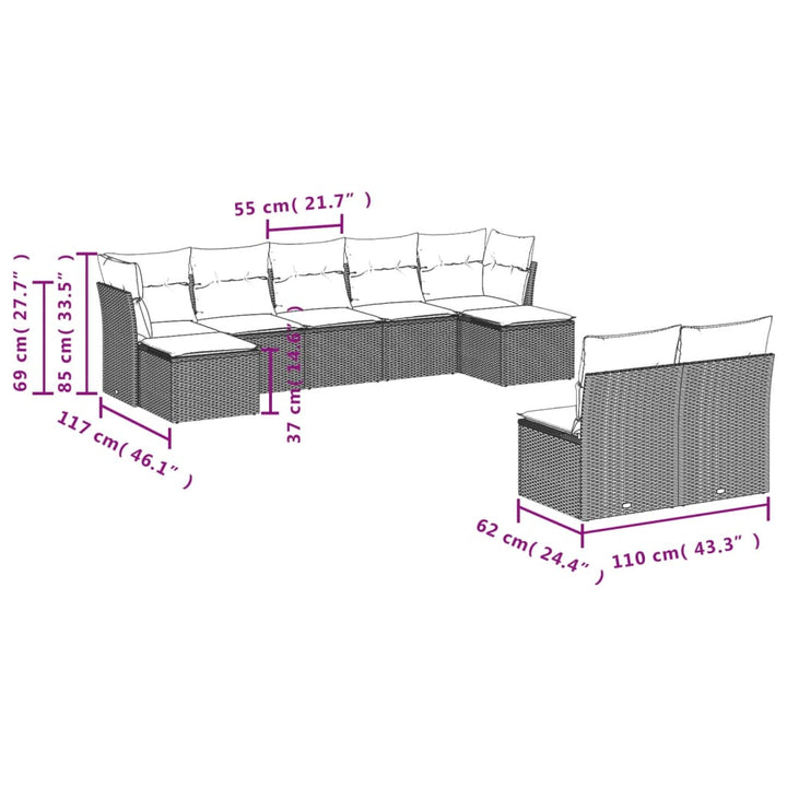 Set Mobilier De Grădină Cu Perne, 9 Piese, , Poliratan