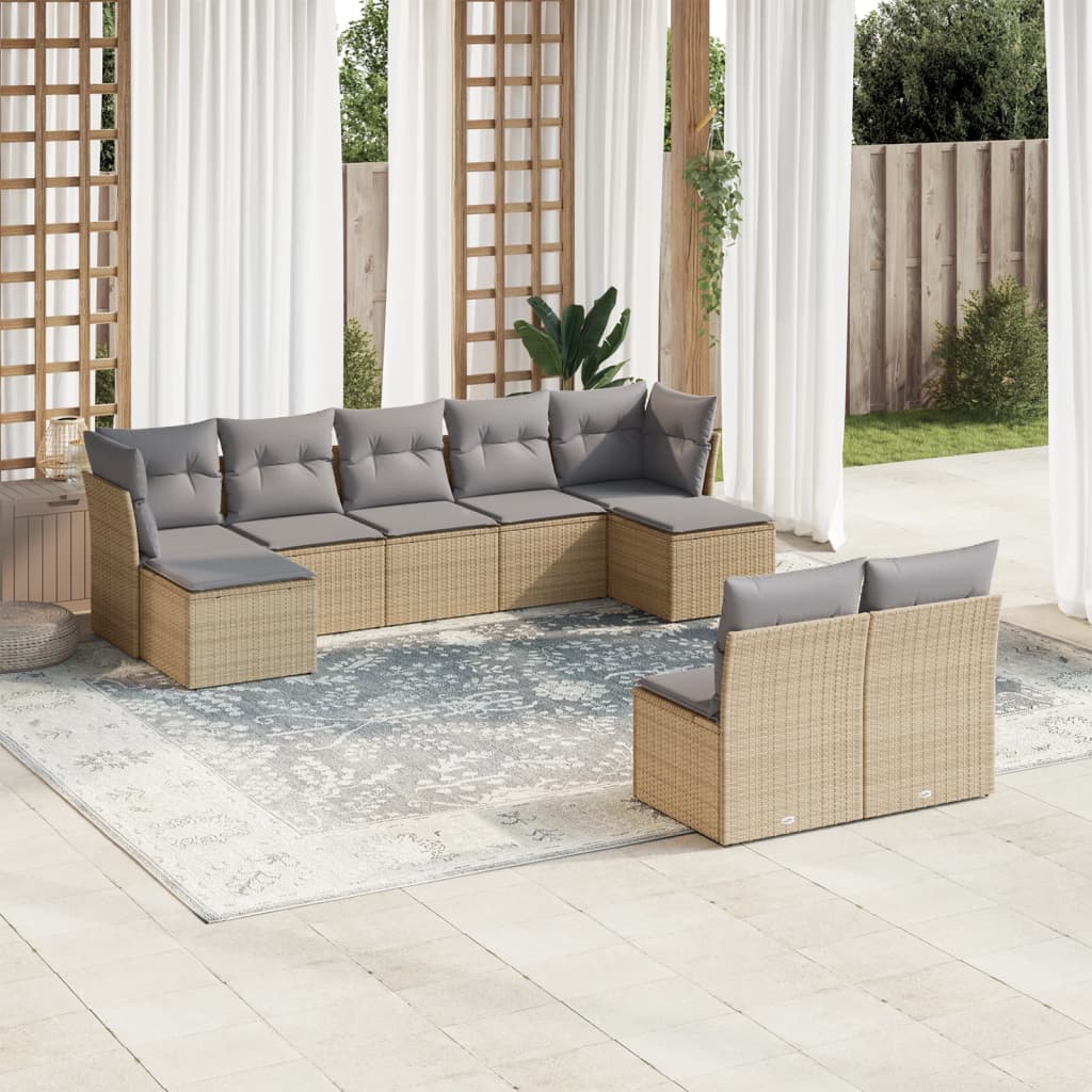 Set Mobilier De Grădină Cu Perne, 9 Piese, , Poliratan