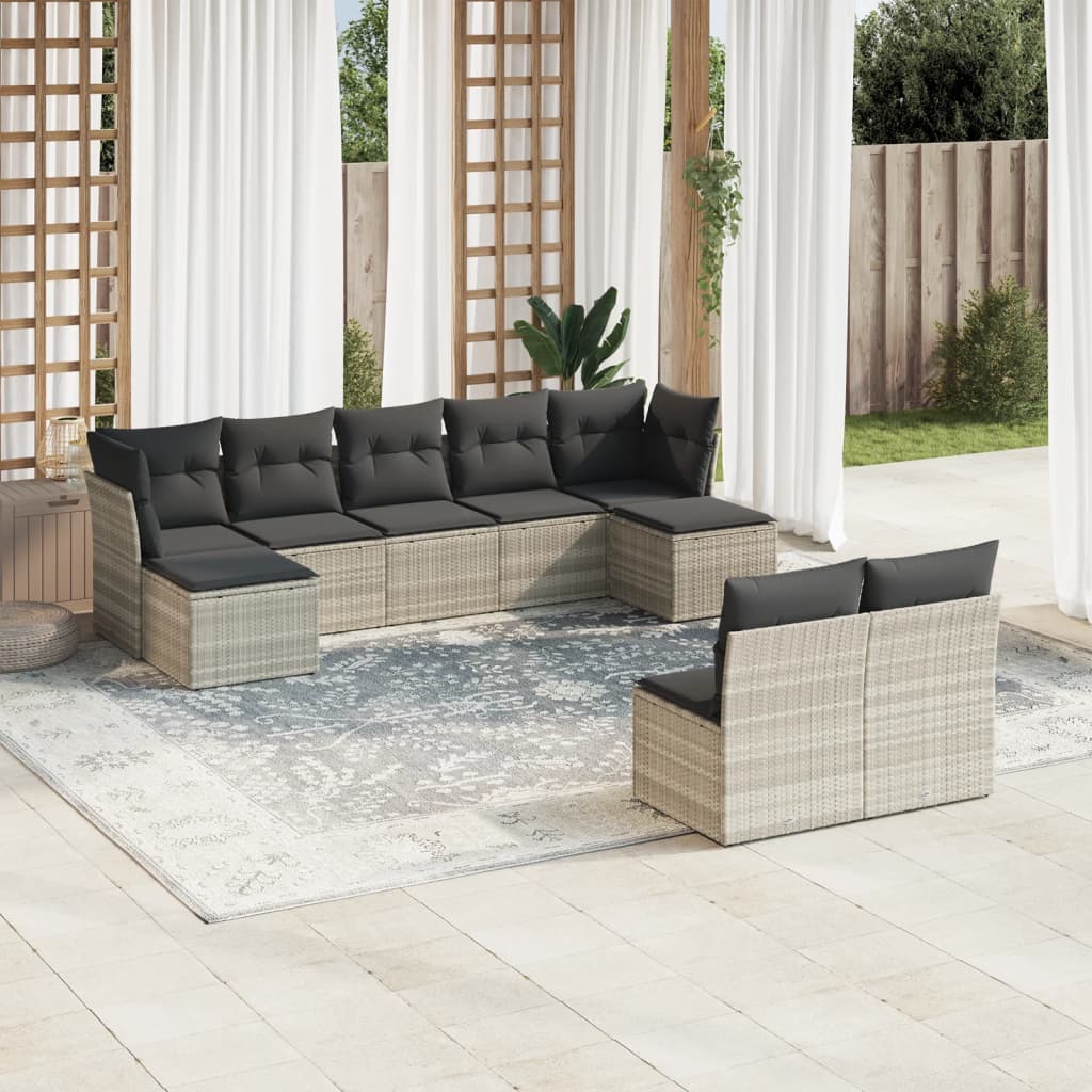 Set Mobilier De Grădină Cu Perne, 9 Piese, , Poliratan