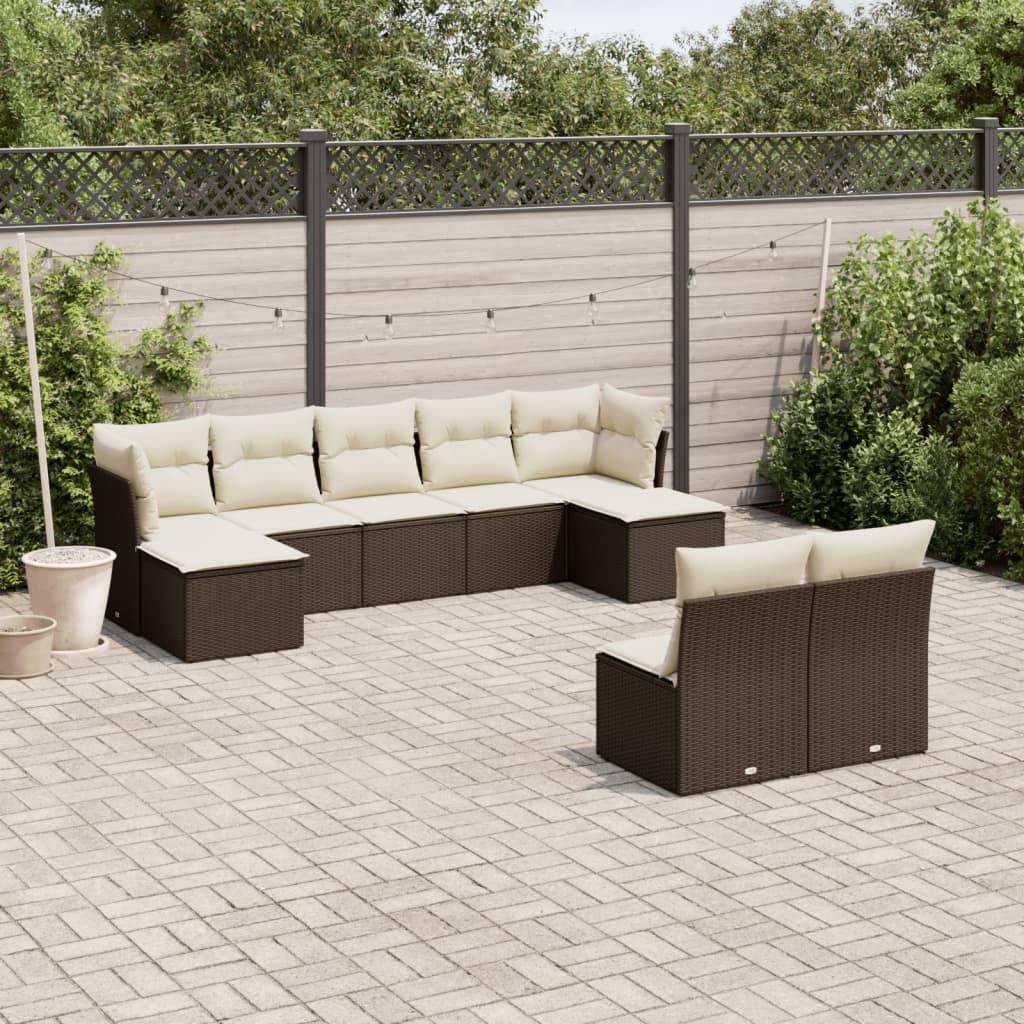 Set Mobilier De Grădină Cu Perne, 9 Piese, , Poliratan