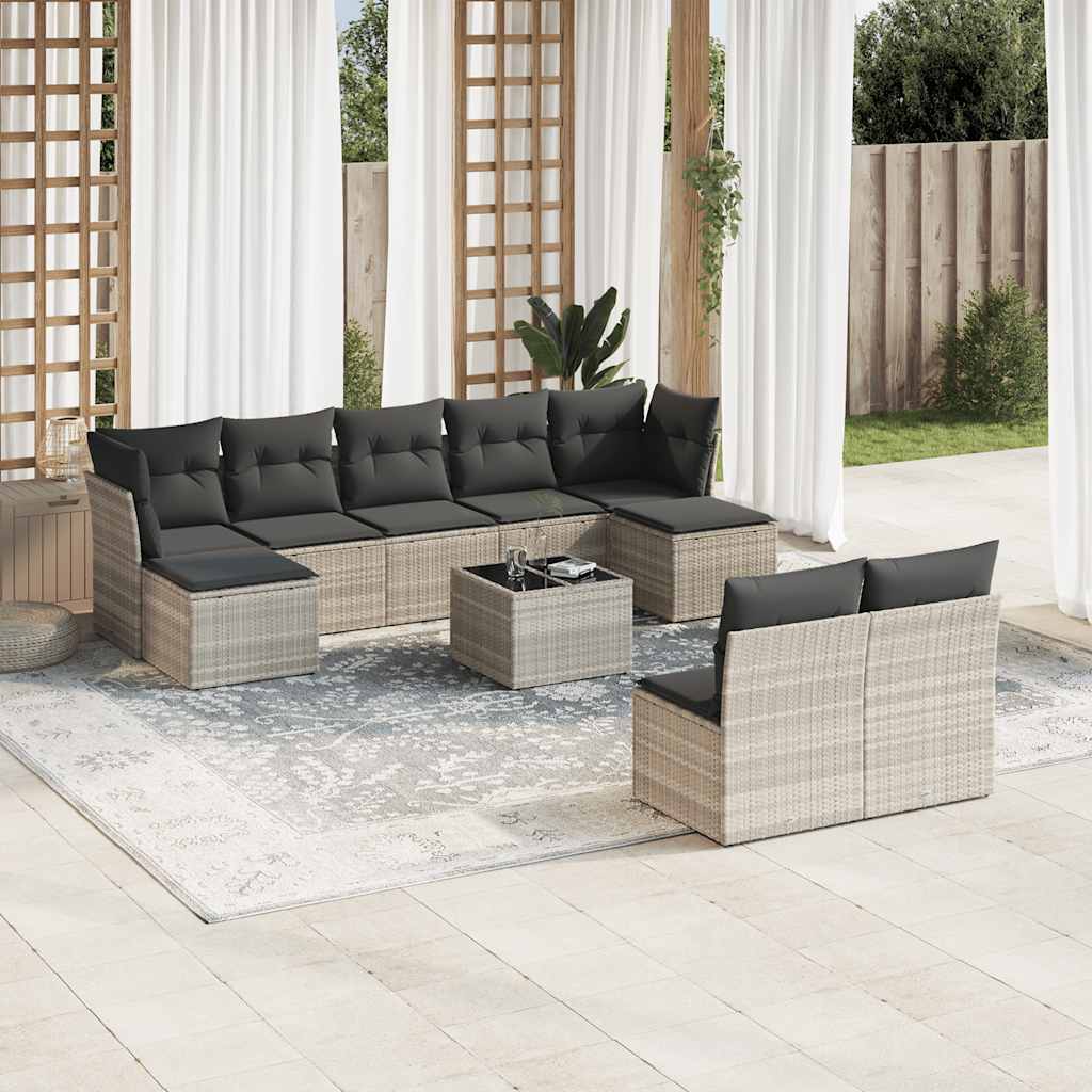 Set Mobilier De Grădină Cu Perne, 9 Piese, , Poliratan