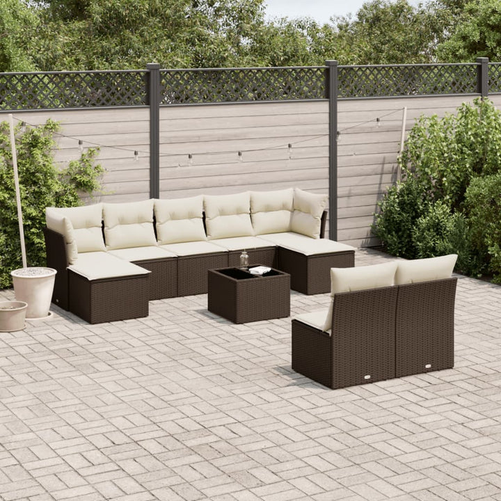 Set Mobilier De Grădină Cu Perne, 9 Piese, , Poliratan