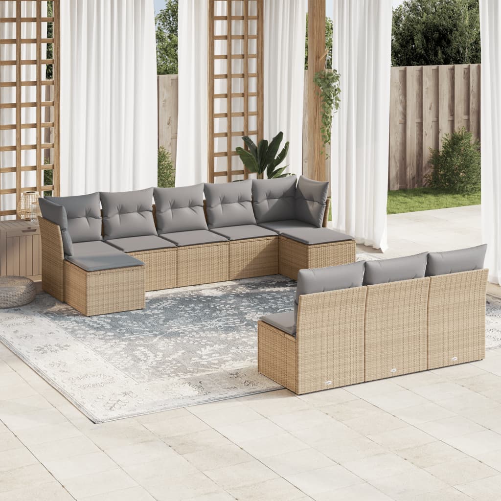 Set Canapele De Grădină Cu Perne, 10 Piese, , Poliratan
