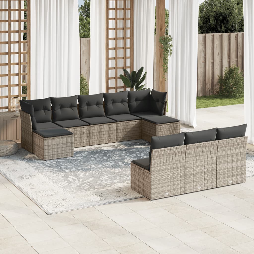 Set Canapele De Grădină Cu Perne, 10 Piese, , Poliratan