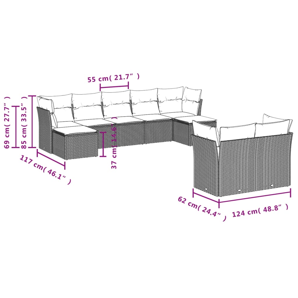 Set Mobilier De Grădină Cu Perne, 9 Piese, , Poliratan