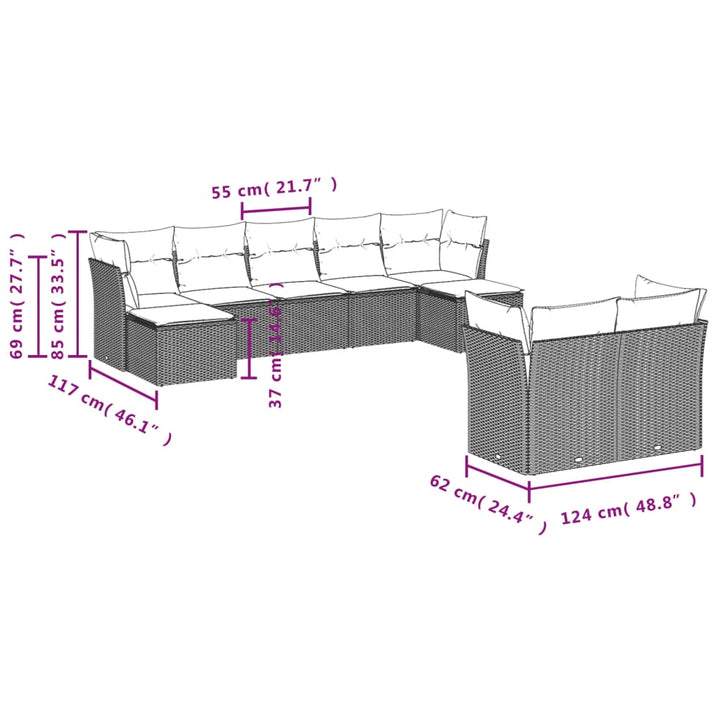 Set Mobilier De Grădină Cu Perne, 9 Piese, , Poliratan