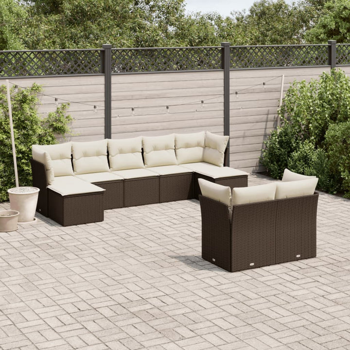 Set Mobilier De Grădină Cu Perne, 9 Piese, , Poliratan