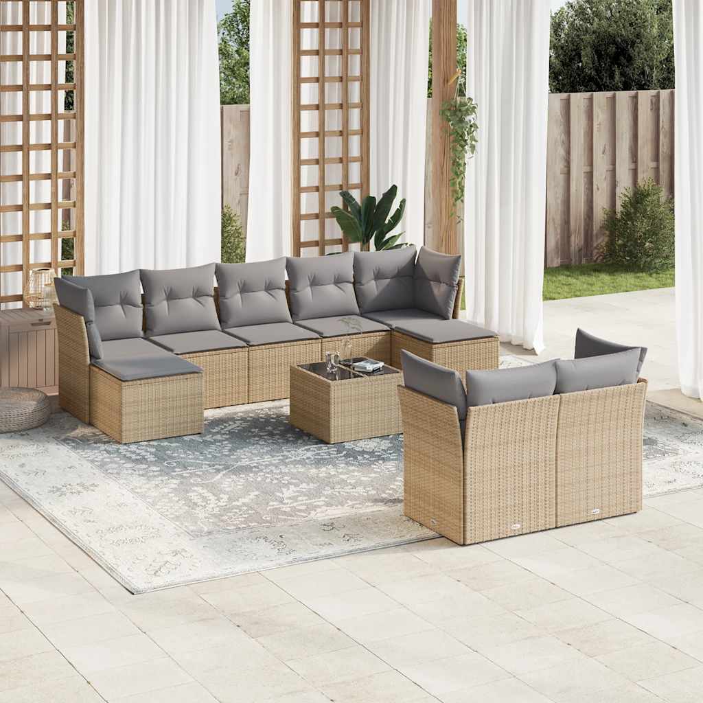 Set Mobilier De Grădină Cu Perne, 9 Piese, , Poliratan