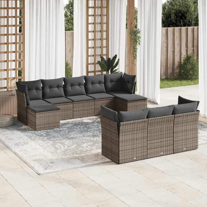 Set Canapele De Grădină Cu Perne, 11 Piese, Negru, Poliratan