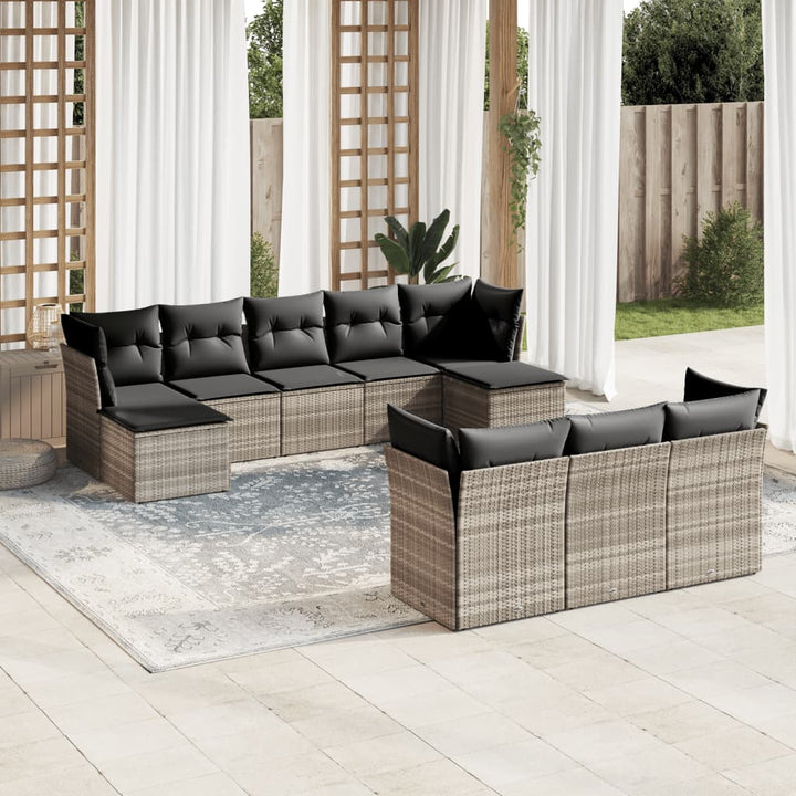 Set Canapele De Grădină Cu Perne, 11 Piese, Negru, Poliratan