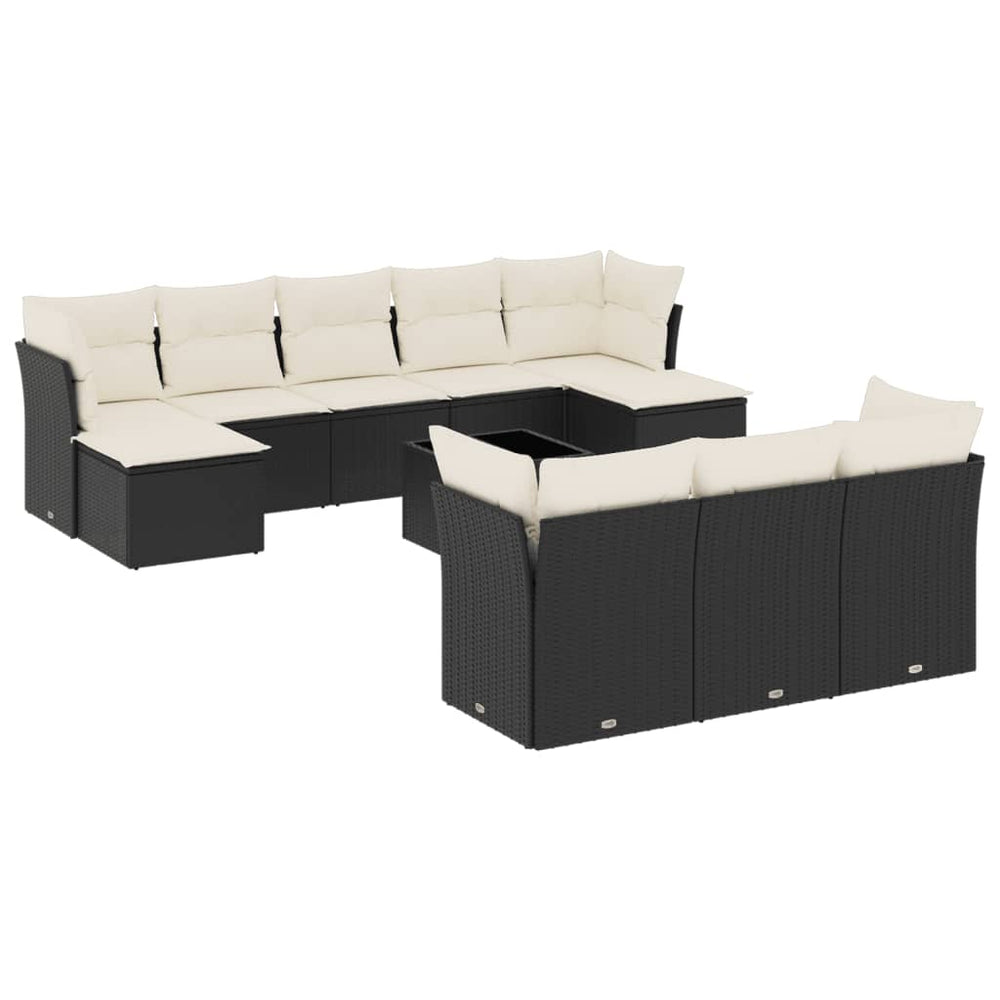 Set Canapele De Grădină Cu Perne, 11 Piese, Negru, Poliratan