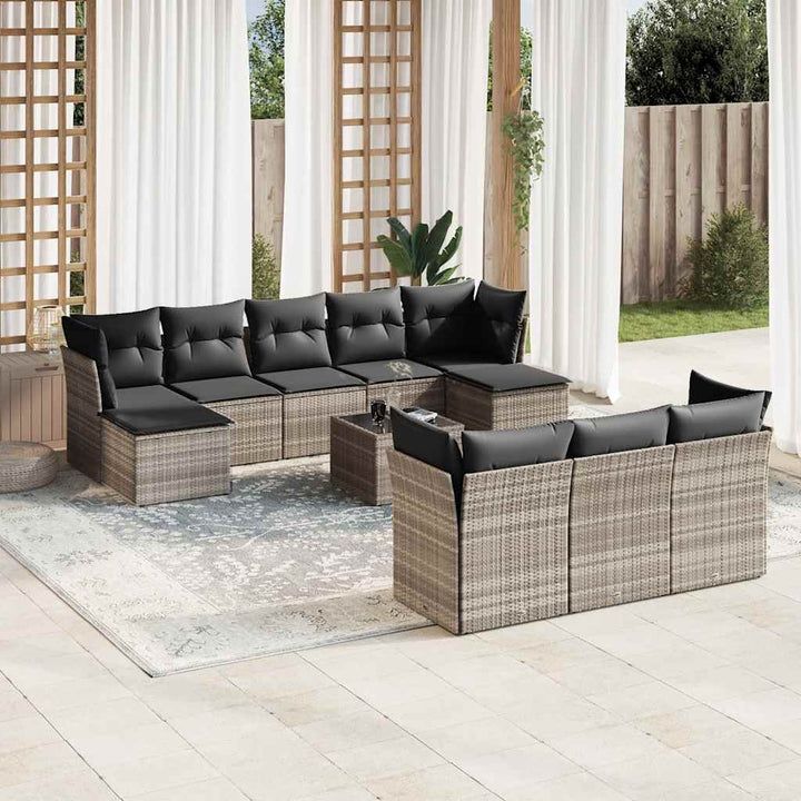 Set Canapele De Grădină Cu Perne, 11 Piese, Negru, Poliratan