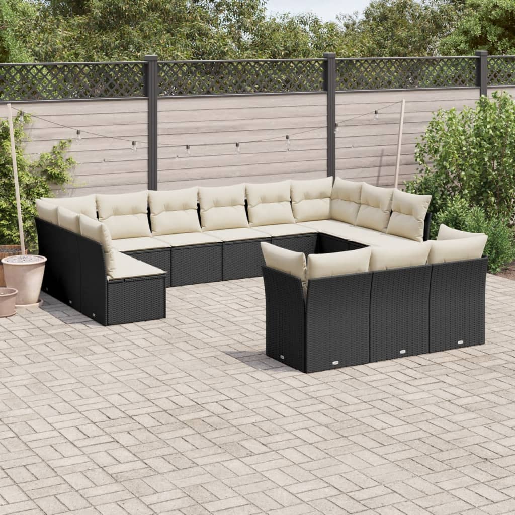 Set Canapele De Grădină, 13 Piese, Cu Perne, Bej, Poliratan