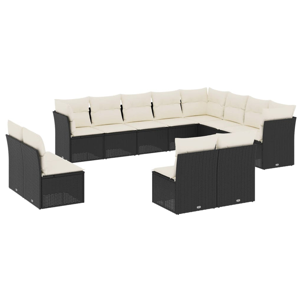 Set Canapele De Grădină, 12 Piese, Cu Perne, Negru, Poliratan