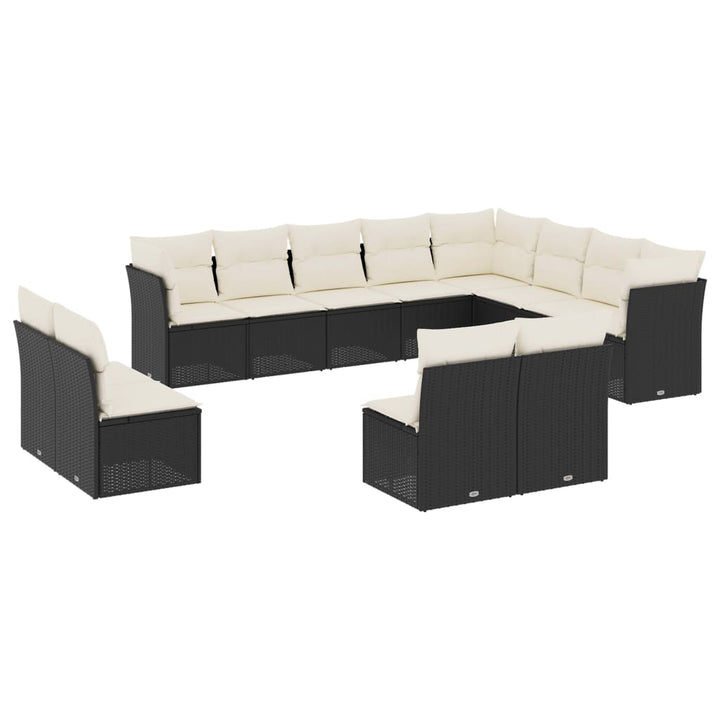 Set Canapele De Grădină, 12 Piese, Cu Perne, Negru, Poliratan