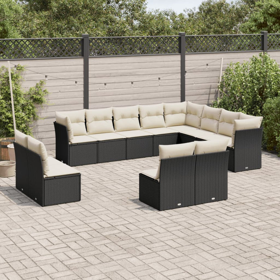 Set Canapele De Grădină, 12 Piese, Cu Perne, Negru, Poliratan