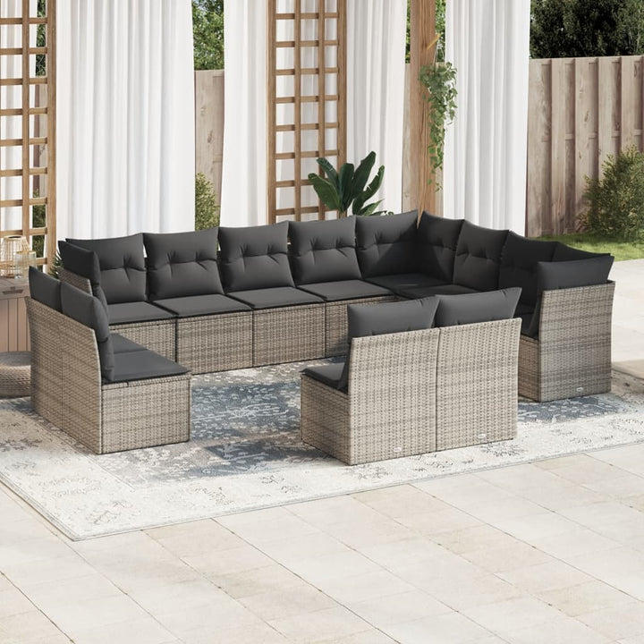 Set Canapele De Grădină, 12 Piese, Cu Perne, Negru, Poliratan