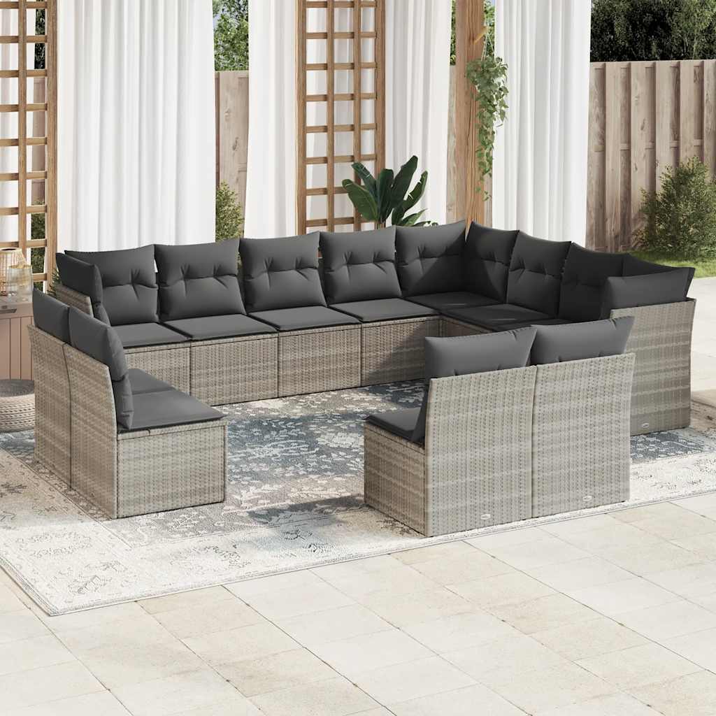 Set Canapele De Grădină, 12 Piese, Cu Perne, Negru, Poliratan