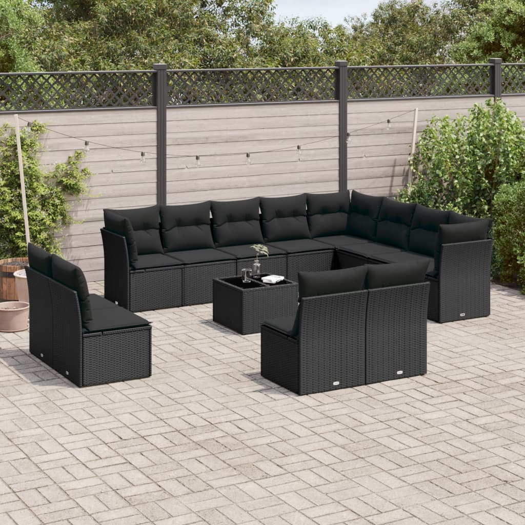 Set Canapele De Grădină, 12 Piese, Cu Perne, Negru, Poliratan