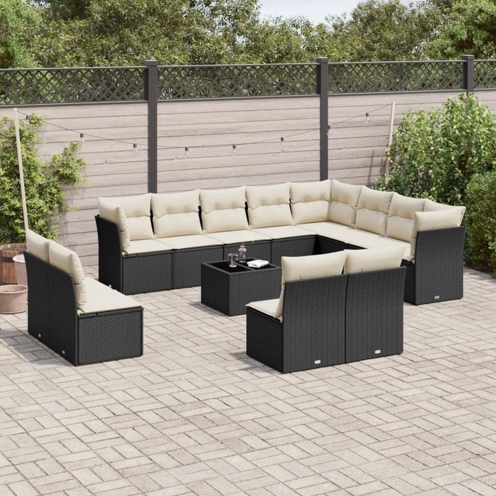 Set Canapele De Grădină, 12 Piese, Cu Perne, Negru, Poliratan