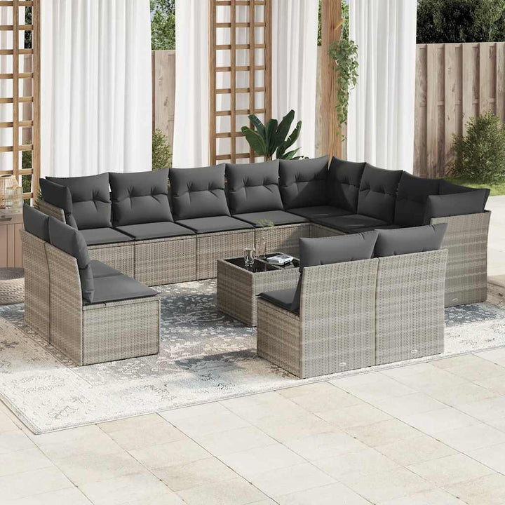 Set Canapele De Grădină, 12 Piese, Cu Perne, Negru, Poliratan