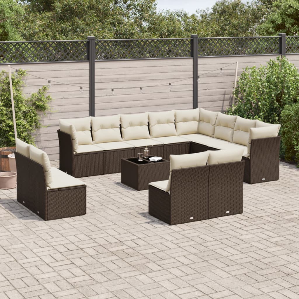 Set Canapele De Grădină, 12 Piese, Cu Perne, Negru, Poliratan
