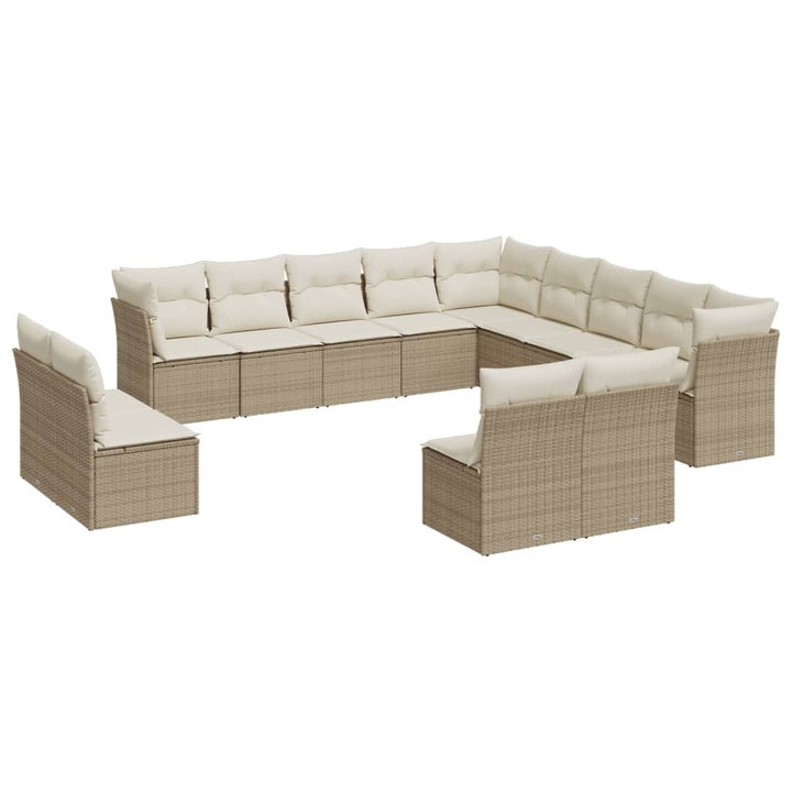 Set Canapele De Grădină, 13 Piese, Cu Perne, Bej, Poliratan