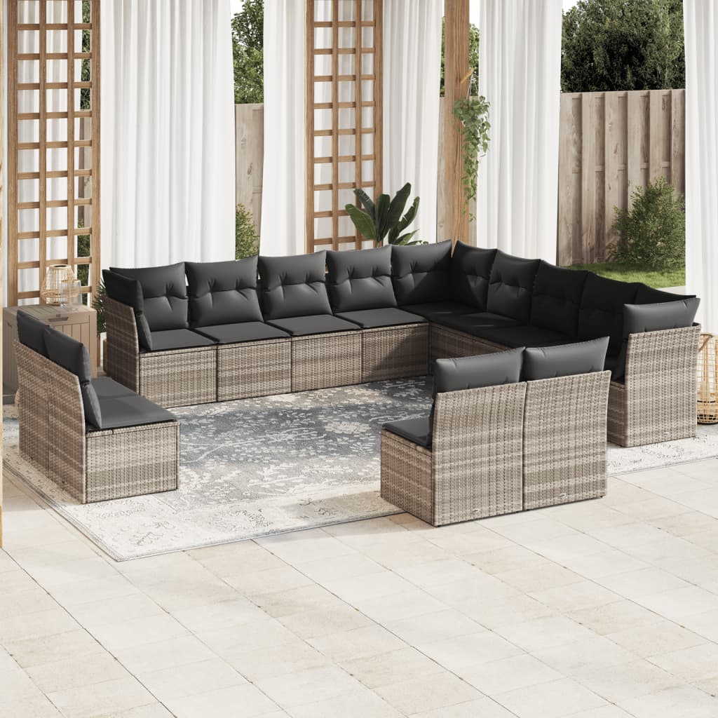 Set Canapele De Grădină, 13 Piese, Cu Perne, Bej, Poliratan