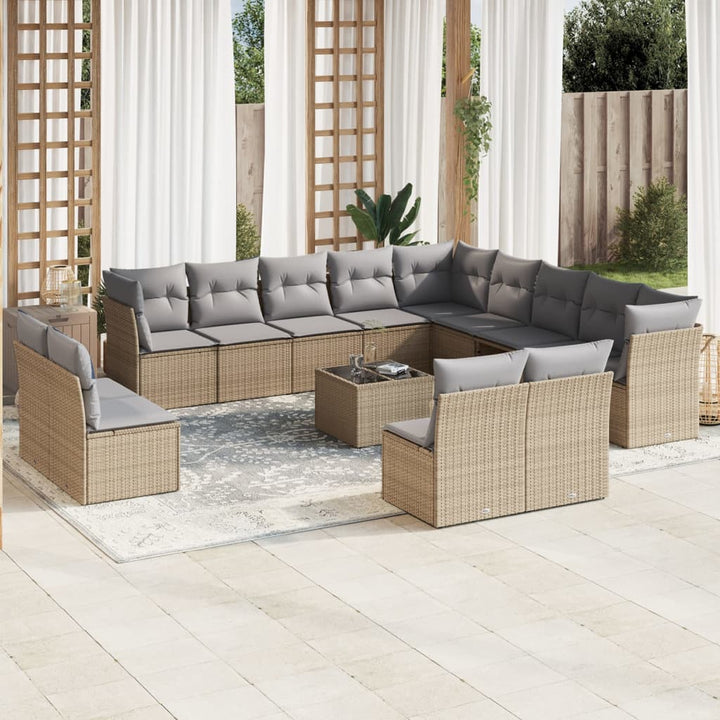 Set Canapele De Grădină, 13 Piese, Cu Perne, Bej, Poliratan
