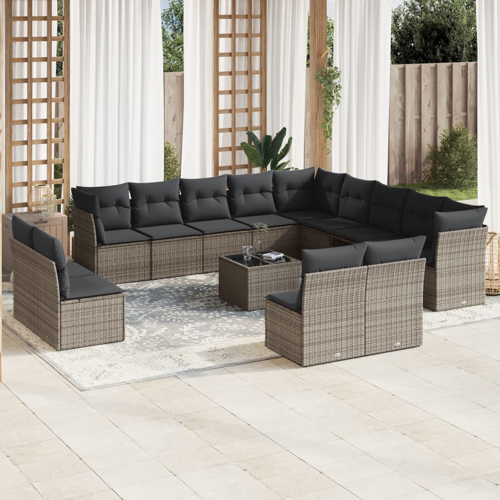 Set Canapele De Grădină, 13 Piese, Cu Perne, Bej, Poliratan