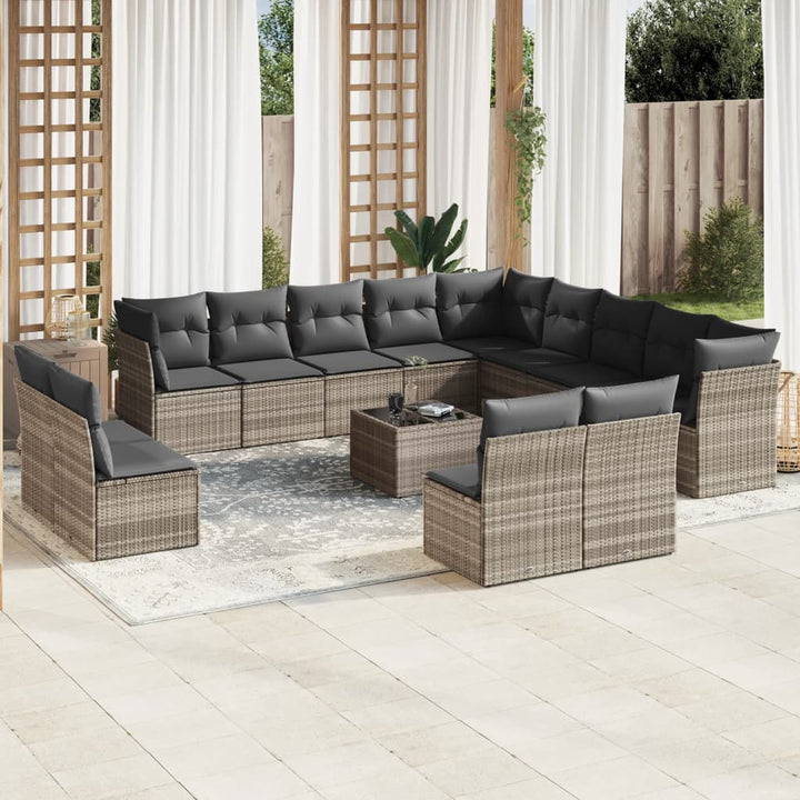 Set Canapele De Grădină, 13 Piese, Cu Perne, Bej, Poliratan