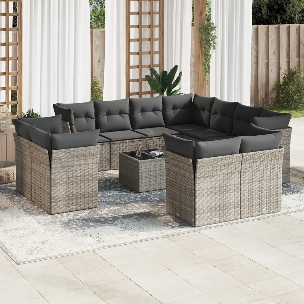 Set Canapele De Grădină Cu Perne, 11 Piese, , Poliratan