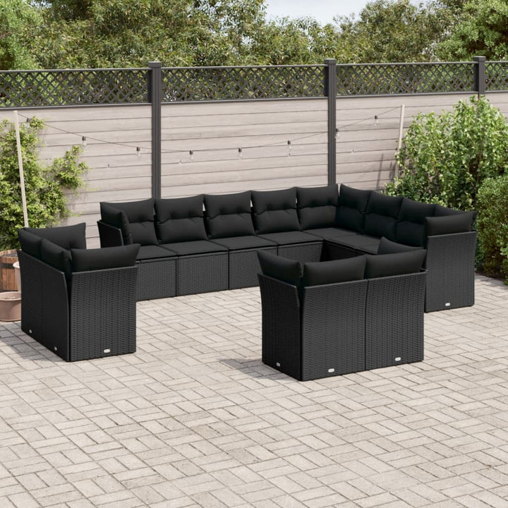 Set Canapele De Grădină, 12 Piese, Cu Perne, Negru, Poliratan