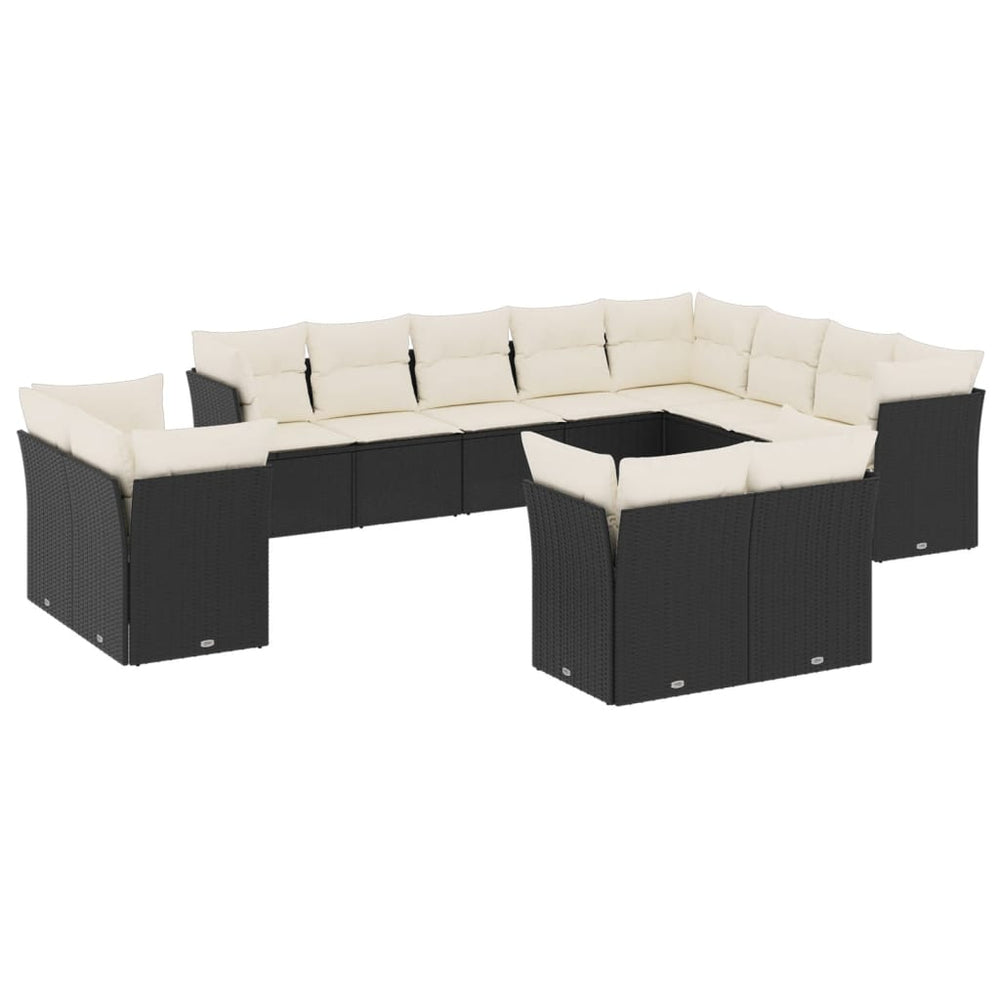 Set Canapele De Grădină, 12 Piese, Cu Perne, Negru, Poliratan