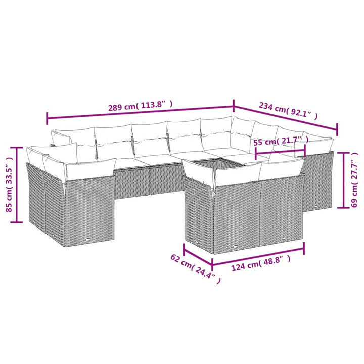 Set Canapele De Grădină, 12 Piese, Cu Perne, Negru, Poliratan